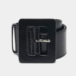 Saint Laurent Black Lizard Embossed Patent Leather Buckle Wide Belt 75CM