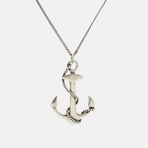 Pre Owned Saint Laurent Paris Anchor Silver Tone Pendant Necklace