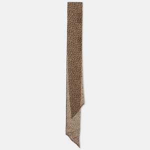 Pre Owned Saint Laurent Paris Brown Leopard Print Silk Long Bandeau Scarf