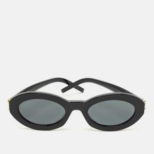 Pre Owned Saint Laurent Black SLM136 Monogram Frame Oval Sunglasses