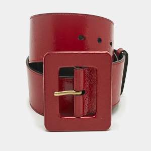 Pre Owned Saint Laurent Red Patent Leather Buckle Waist Belt 80CM
