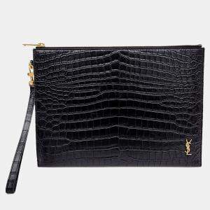 Pre Owned Saint Laurent Paris Black Patent Leather iPad Holder