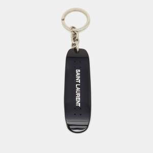 Pre Owned Saint Laurent Black Skateboard Motif Silver Tone Keyring