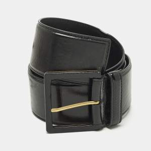 Pre Owned Saint Laurent 90 CM Buckle Wide Belt Black Patent Leather