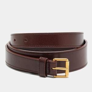 Pre Owned Saint Laurent 85CM Buckle Belt Burgundy Leather