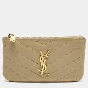 مملوكة مسبقًا Saint Laurent Cassandre Key Pouch Beige Matelassé Leather