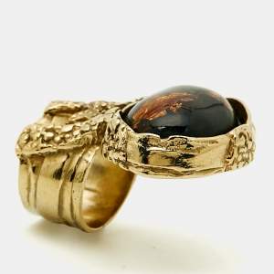 مملوكة مسبقًا Saint Laurent Arty Gold Tone Ring Size 53
