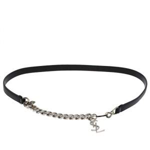 Pre Owned Saint Laurent Black Leather Monogram Chain Belt 