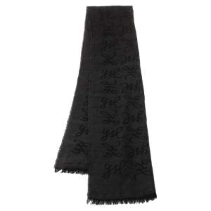 Yves Saint Laurent Black Jacquard Signature Wool Scarf