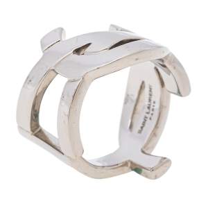 Pre Owned Saint Laurent Cassandre Palladium Plated Ring Size 56