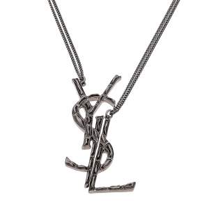 Pre Owned Saint Laurent Paris Silver Tone Monogram Deconstructed Pendant Necklace
