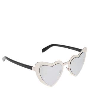 Pre Owned Saint Laurent Silver Tone/ Grey LouLou Heart Sunglasses