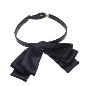 Pre Owned Saint Laurent Black Leather Bow Choker Necklace