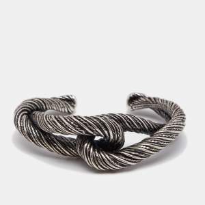 Pre Owned Saint Laurent Twisted Interlocking Cuff Silver Tone Metal Bracelet