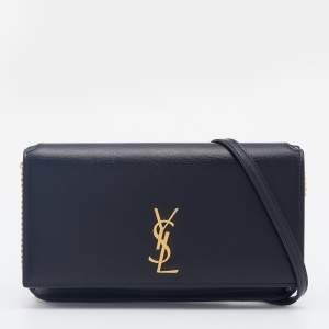 Saint Laurent Black Leather Phone Holder Bag
