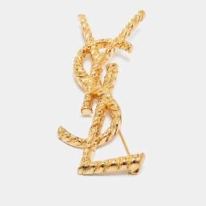 Pre Owned Saint Laurent Paris Gold Tone Opyum Twisted Pin Brooch