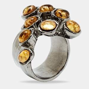 Saint Laurent Paris Arty Dots Glass Gunmetal Tone Ring Size 53