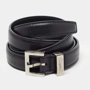 Saint Laurent Black Leather Buckle Slim Belt 85CM