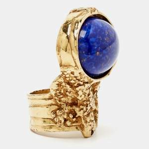 Saint Laurent Arty Glass Cabachon Gold Tone Ring Size 56