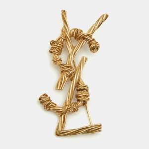 Saint Laurent Gold Tone Monogram Pin Brooch