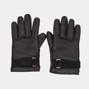Yves Saint Laurent Black Leather & Cashmere Lined Gloves Size 8