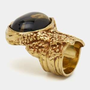 Saint Laurent Paris Arty Glass Cabochon Gold Tone Ring Size 50