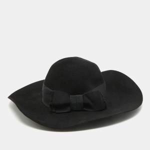 Saint Laurent Paris Black Rabbit Felt Wide Brim Hat Size 58