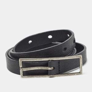 Saint Laurent Black Leather Slim Buckle Belt 80CM