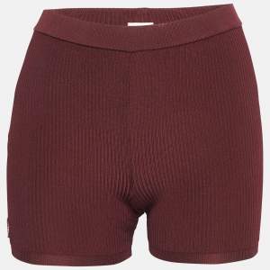 Saint Laurent Paris Burgundy Rib Knit Biker Shorts XS
