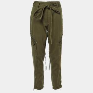 Saint Laurent Paris Green Cotton Blend Lace Tie-Up Military Trousers M