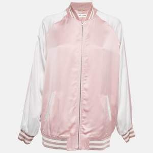Saint Laurent Pink/White Satin Bomber Jacket M