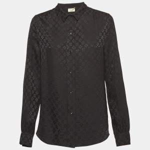 Saint Laurent Paris Black Jacquard Silk Long Sleeve Shirt S