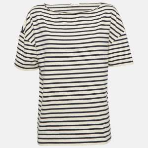 Saint Laurent Paris Navy Blue/White Stiped Cotton T-Shirt L