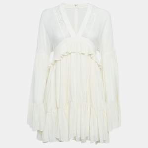 Saint Laurent Paris Off-White Silk Ruffled Mini Dress S