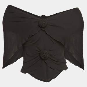 Saint Laurent Paris Black Knit Ruffled Rose Detail Top M