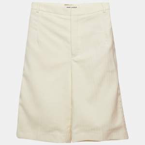 Saint Laurent Paris Cream Striped Wool Tailored Short S
