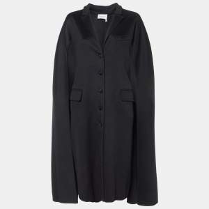 Yves Saint Laurent Vintage Black Cashmere Long Faux Cape Patterned Jacket M