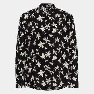 Saint Laurent Black Floral Print Silk Buttoned Shirt M