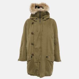 Saint Laurent Paris Olive Green Cotton and Mink Fur Hooded Parka Coat M