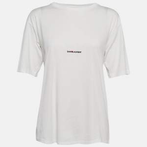 Saint Laurent Paris White Logo Print Jersey Crew Neck T-Shirt L