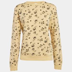 Saint Laurent Paris x Disney Yellow Mickey Mouse Print Cotton Knit Sweater XS