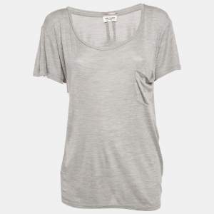 Saint Laurent Grey Melange Silk Knit T-Shirt L