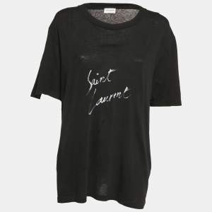 Saint Laurent Black Logo Print Cotton Jersey T-Shirt L