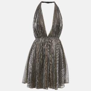 Saint Laurent Paris Metallic Lurex Jersey Backless Mini Dress XS