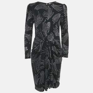 Saint Laurent Black/Silver Glitter Print Jersey Pleated Midi Dress M