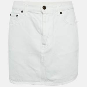 Saint Laurent White Denim Distressed Hem Mini Skirt M