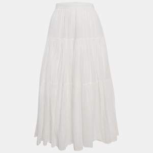 Saint Laurent Paris White Textured Cotton Tiered Maxi Skirt M