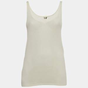 Saint Laurent Cream Modal and Cotton Rib Knit Tank Top XS
