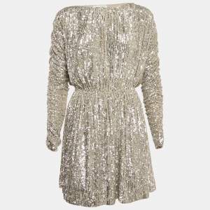 Saint Laurent Metallic Champagne Sequin Knit Dress S