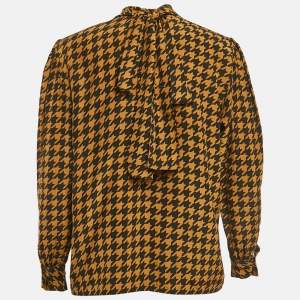 Yves Saint Laurent Variation Vintage Black/Brown Tie-Up Neck Blouse M 